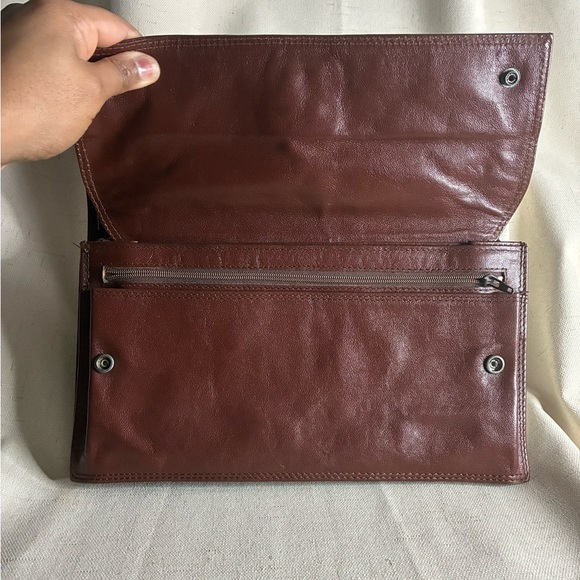Vintage Genuine Leather Envelope Clutch Bag Brown Lock Closure - Picture 4 of 4